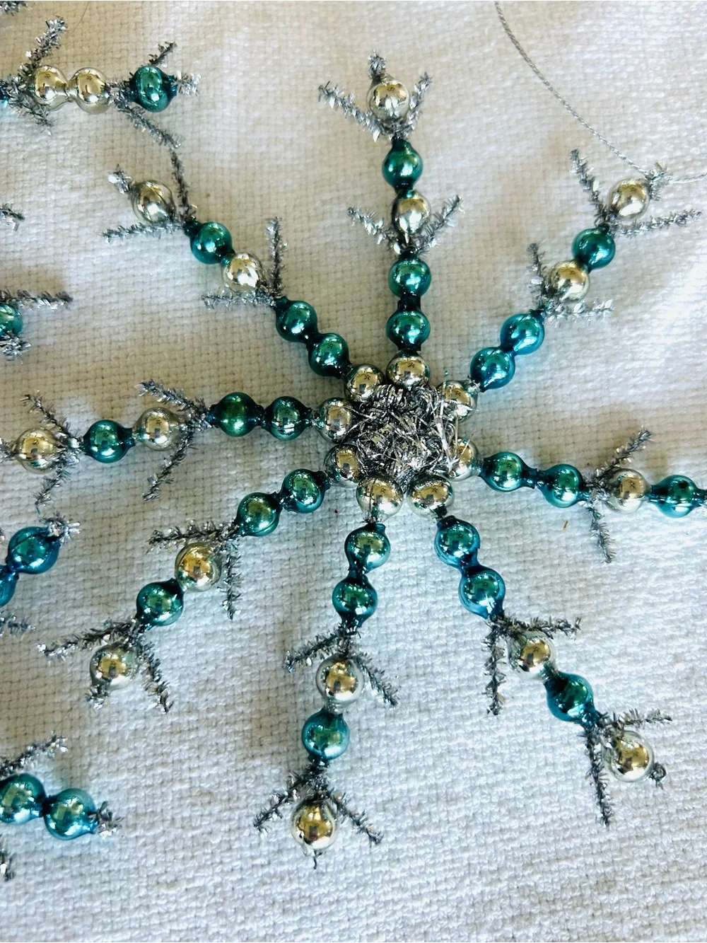 3 Vintage repurposed holiday Christmas glass garland bead snow flake ornaments
